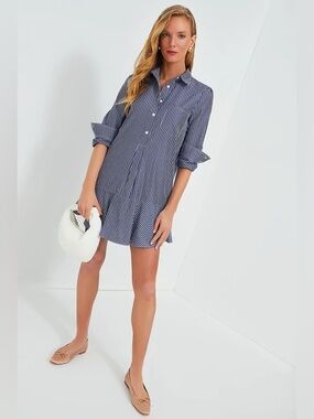 Tuckernuck Striped Navy Shirt Dress- Long Sleeve Ruffle hem XL